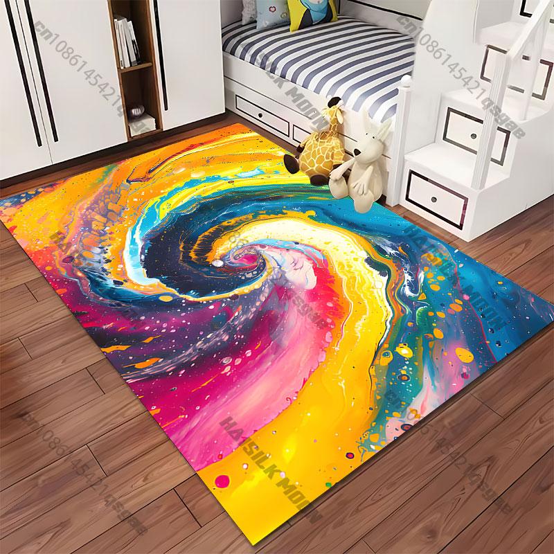 Vibrant swirling colorful abstract carpet Yoga living room room decor children's crawling mat doormat area rug games mat