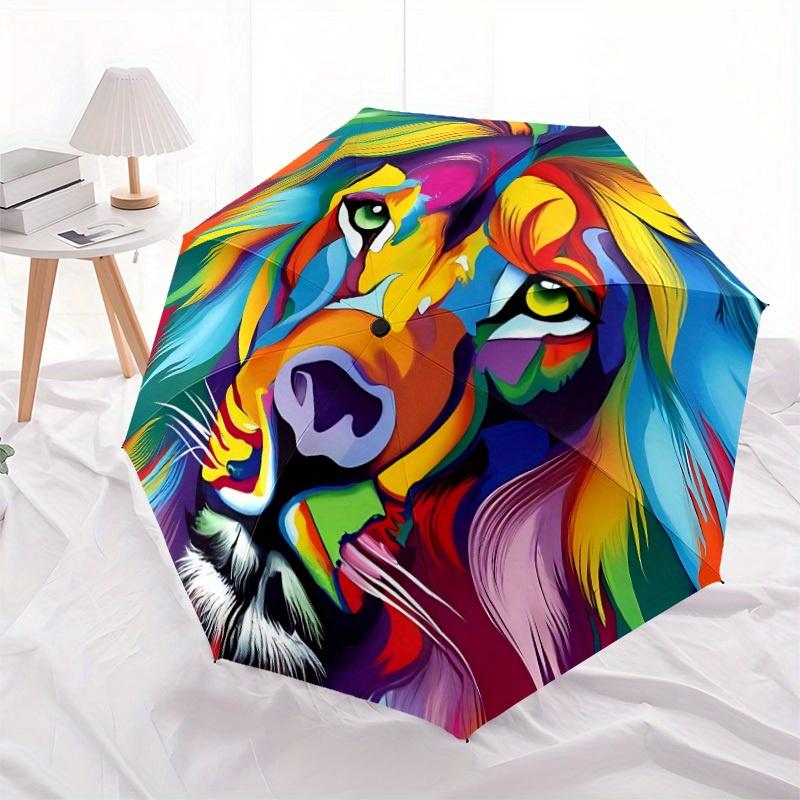 1pc Colorful Lion Face Automatic Open, Sturdy Iron Frame, Compact Folding Design, All-Season Portable Umbrella for Women & Men, Outdoor Umbr