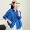 DIMANAF 2026 Summer New Plus Size Women Blouse Shirt Vintage Loose Cotton Linen Casual Lady Tops Button Solid