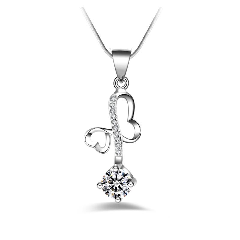Korean Style Exquisite Heart and Star Zircon Pendant Necklace for Women
