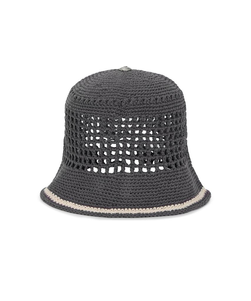 Bajal Va Top Button Knit Crochet Bucket Hat Gray