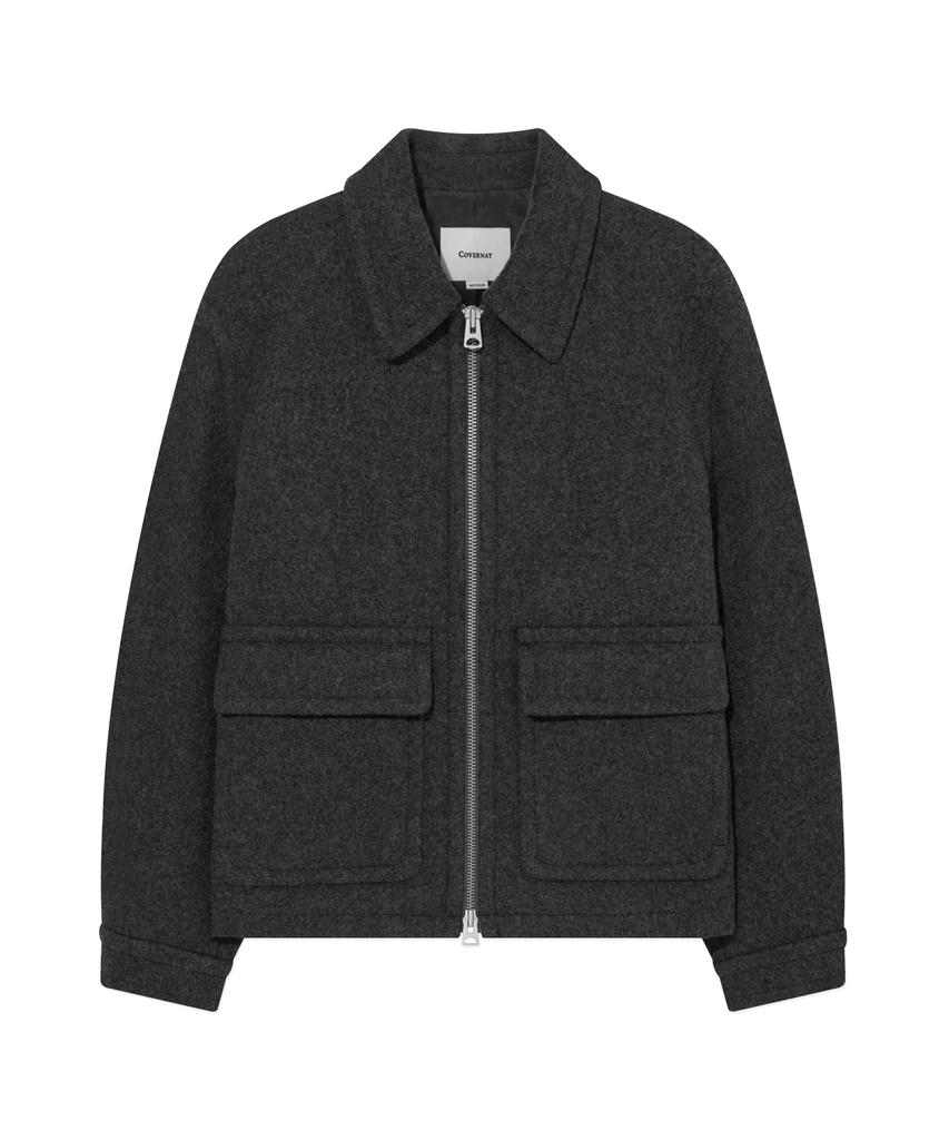 COVERNAT Wool Zip-Up Half Coat Charcoal