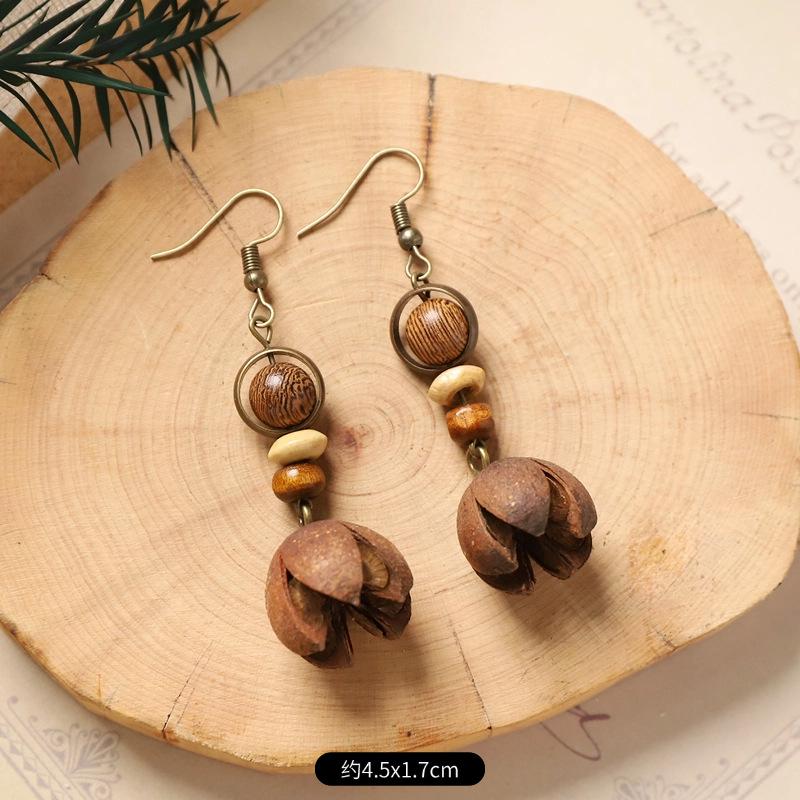

Вінтажний лісовий стиль Натуральні рослинні аксесуари для вух Креативність ручної роботи, маленькі та унікальні сережки з дубовими фруктами, довгі сережки з китицями