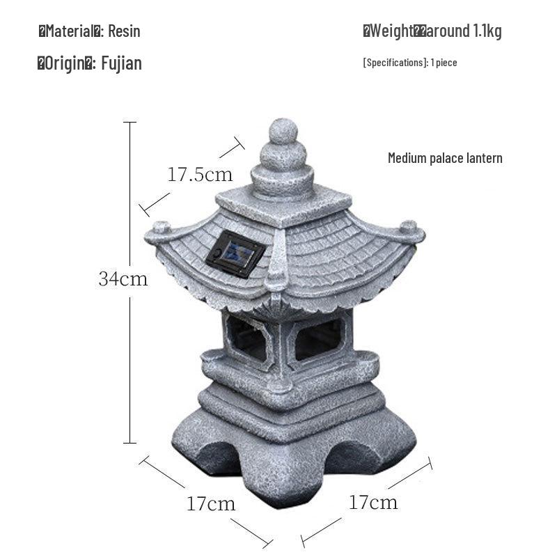 

Zen Palace Solar Lantern: Japanese Garden Decor & Night Light Ornament - Chinese Courtyard Stone Pagoda Lamp for Balcony Scenes.