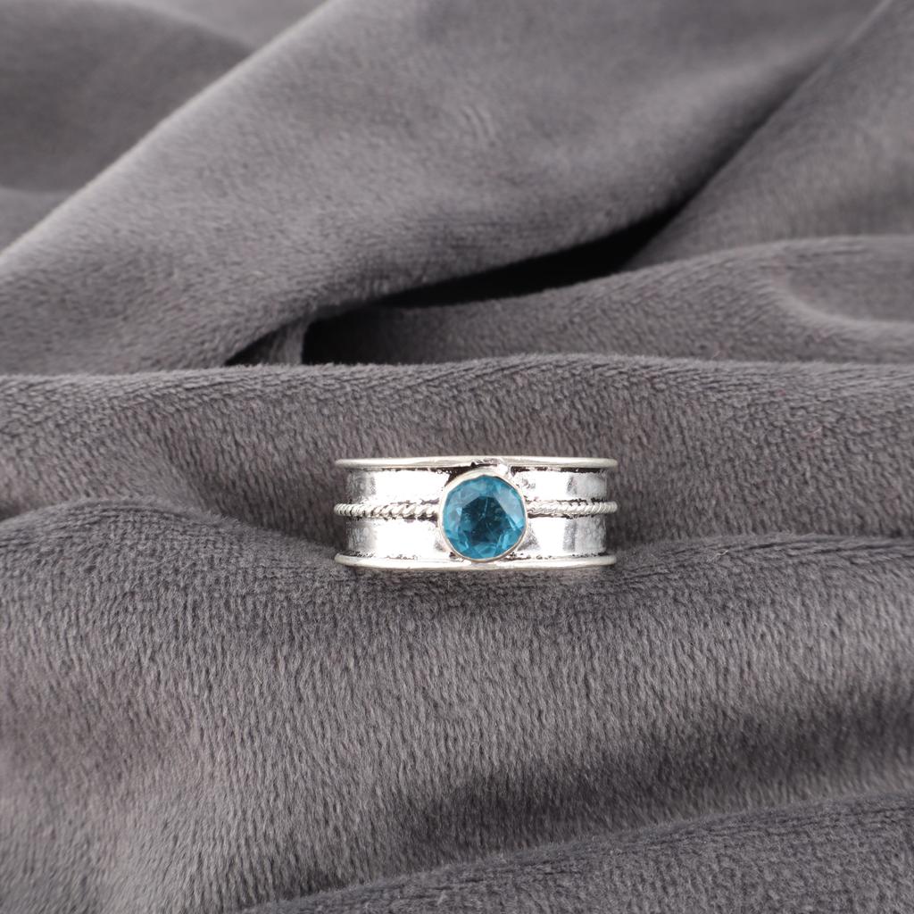 Swiss Blue Topaz Gemstone Ring, Handmade Dainty Jewelry, 925 Sterling Silver Ring, Spiritual Silver Ring Gift For Her