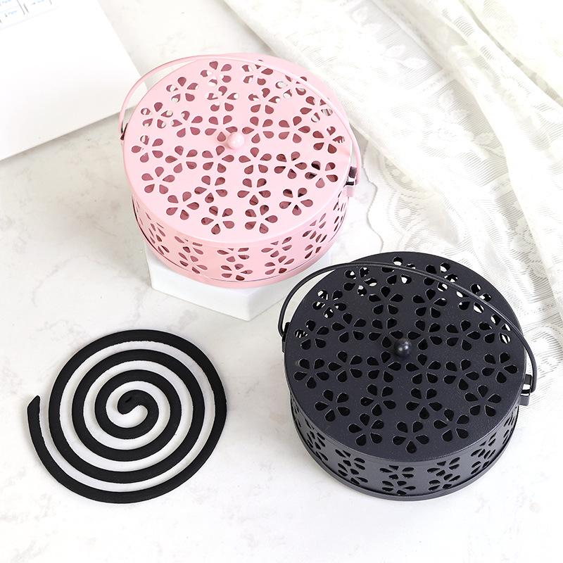 Wrought Iron Mosquito Coil Holder with Lid - Fireproof, Anti-Scald Incense Burner for Indoor Use.