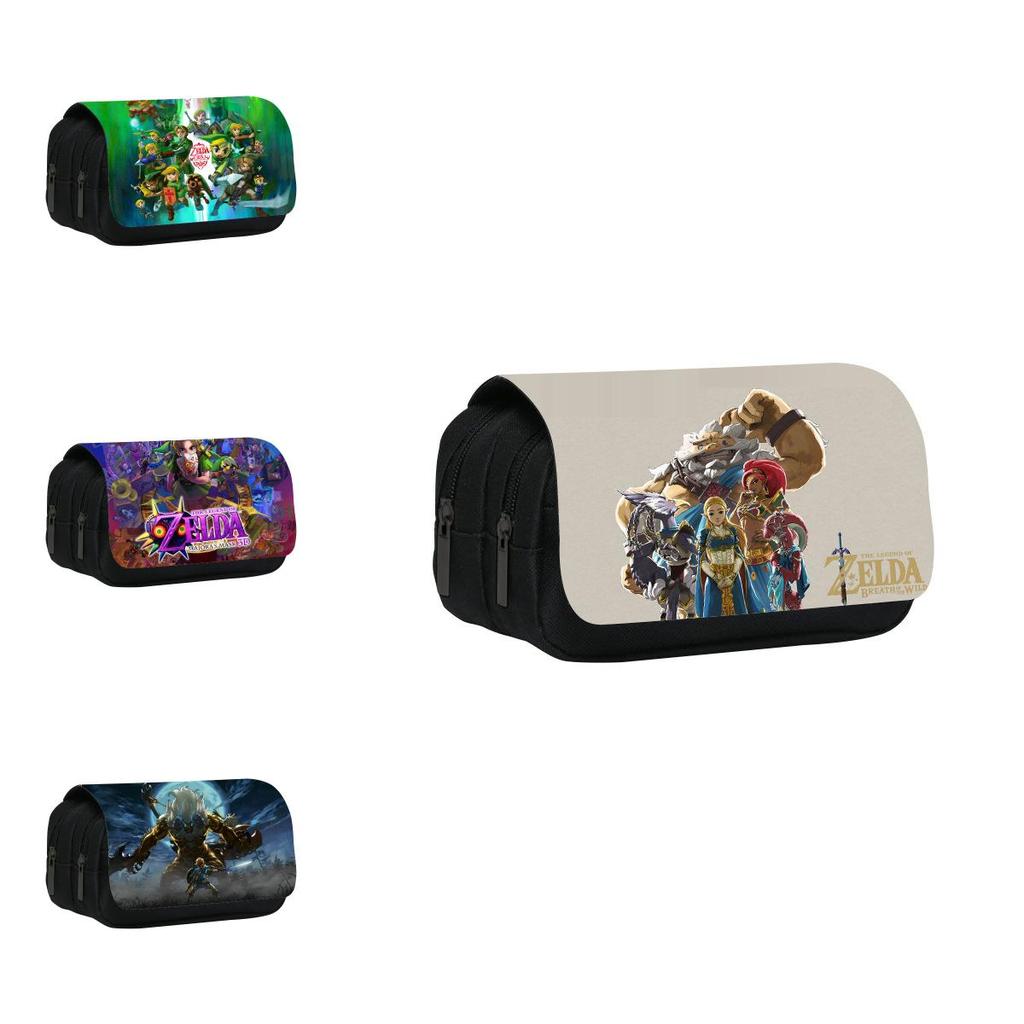 Zelda Themed Pattern Double Layer Flip Cover Stationery Storage Pencil Bag For Students And Office Use