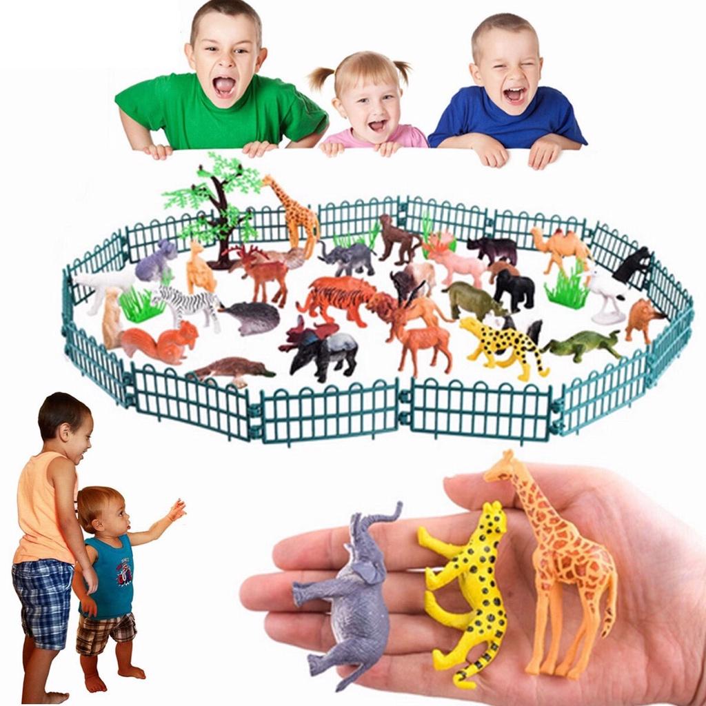53 Stück Mini Dschungeltier Spielzeug Set Realistische Wilde Plastiktiere Lernspielzeug Actionfigur für Kinder Geburtstagsgeschenke