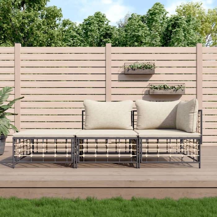 VidaXL Salon de Jardin 3 pcs avec Coussins, Mobiliers de Patio avec Dossier, Ensemble de Canapés, Meubles de Terrasse 3186724