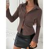 DAFIFY Women's Fashion Casual Spring Autumn Stripe Print Long Sleeve POLO Neck Blouses & Shirts