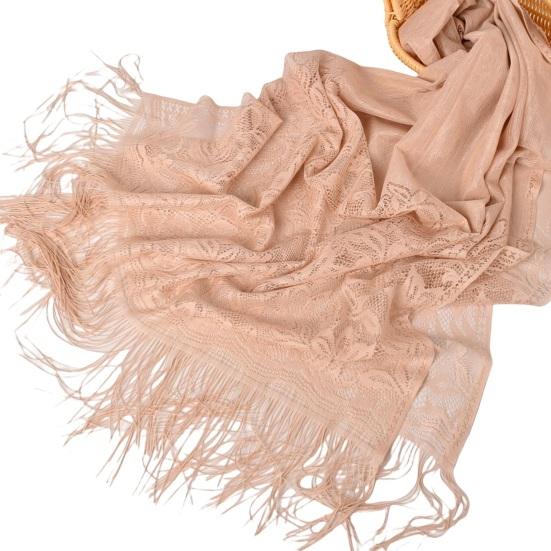 

Женская летняя шаль Прозрачная сетчатая Тонкая с кисточками Однотонная Мягкое декоративное кружево Малайзия Женская повязка на голову Аксессуар для одежды бежевый