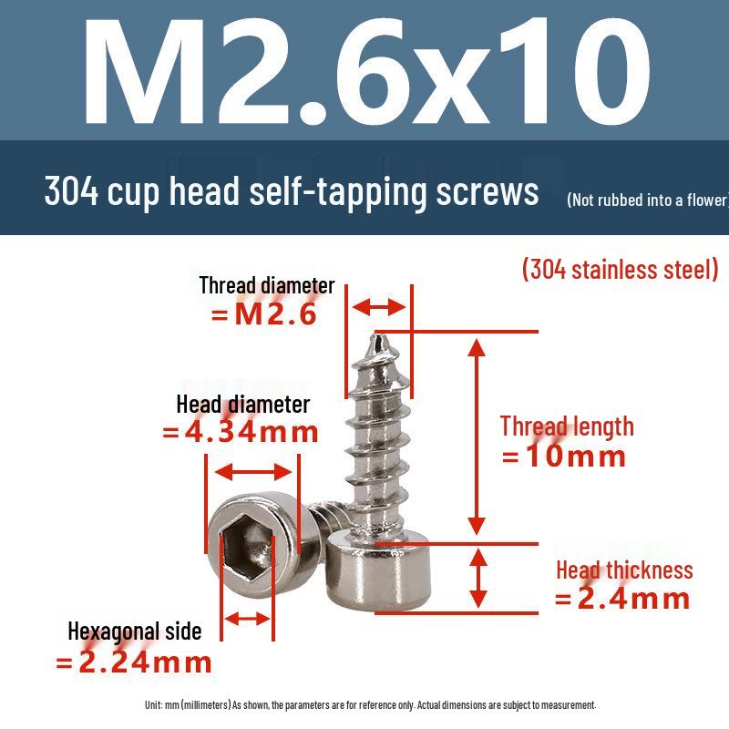 304 Pan Head Self-Tapping Coarse Thread Screw M1.7-M6 with Hex Socket