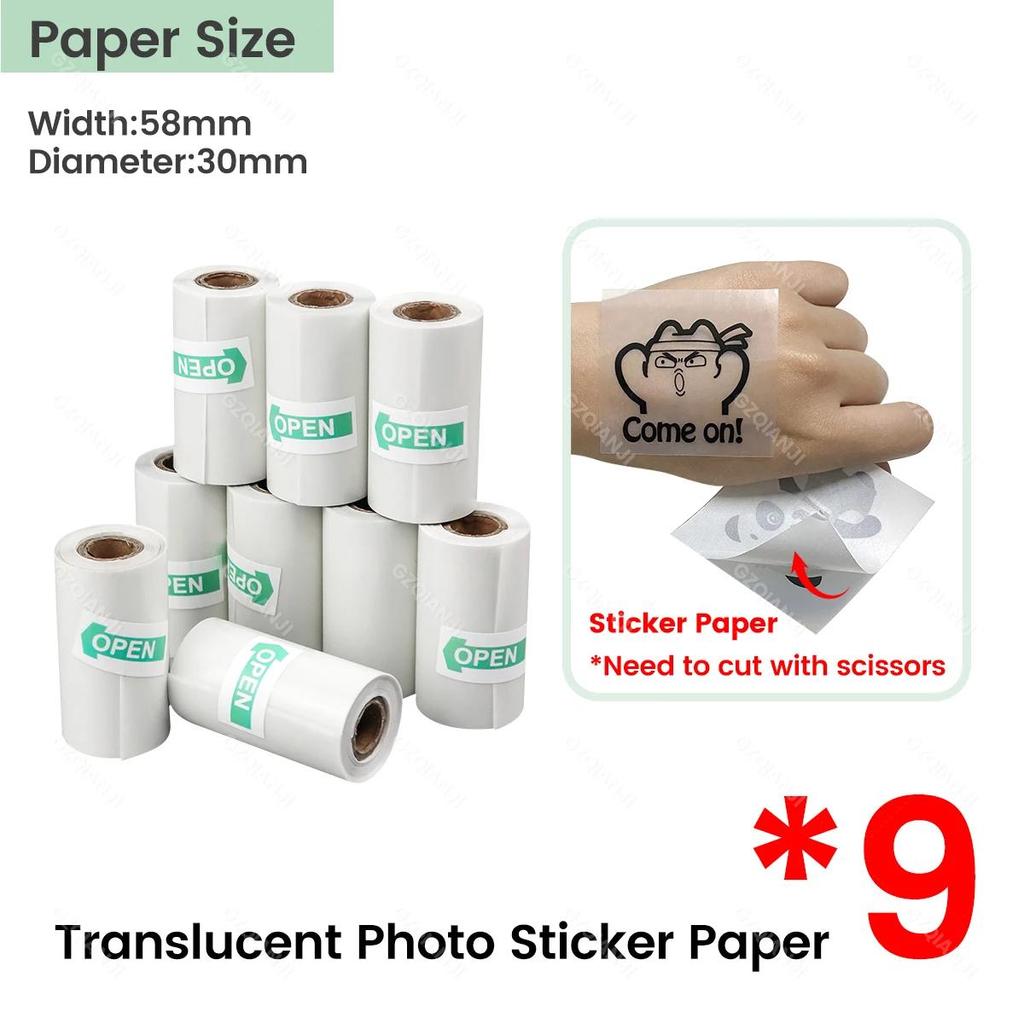 Gjennomsiktig 57x30 mm termisk kvitteringsfotopapir for alle Mini 58 mm blekkfri trådløs Bluetooth termisk kvitteringsskriver papir