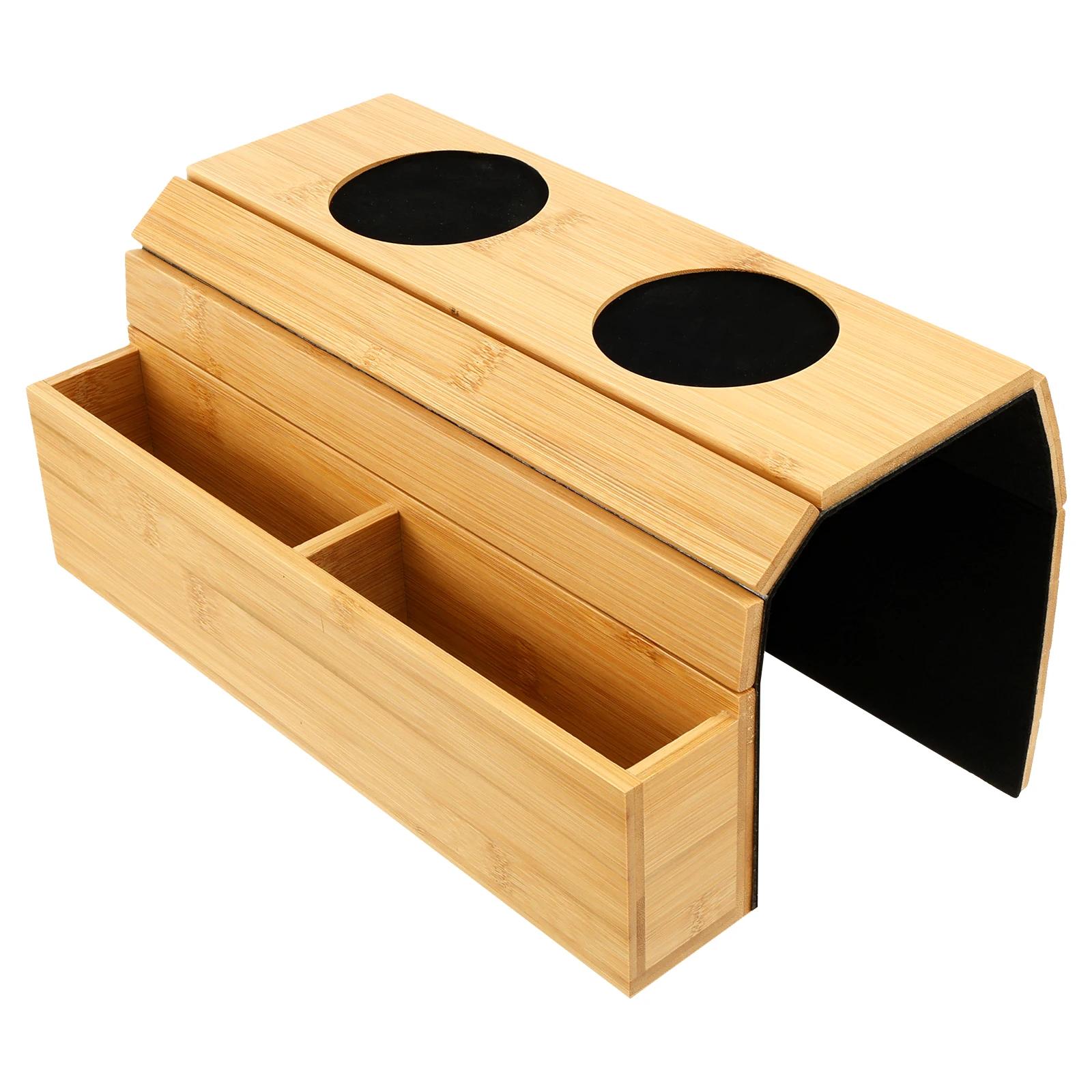 

Bamboo Sofa Arm Tray Foldable Couch Cup Holder Anti-Slip for Drinks Snacks Remote Control Magazine Organizer