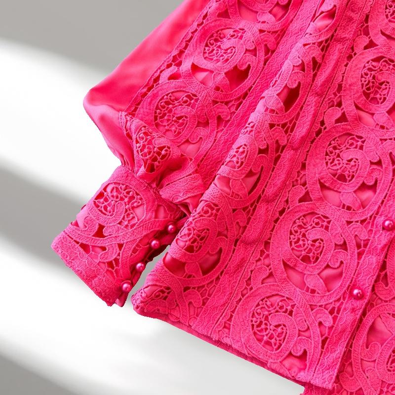 Fashion Retro Hollow Out Embroidered Lantern Sleeve Shirt Women's Tops Single Breasted Solid Loose Casual Blouses Women Elegant Round Neck Shirt 26447