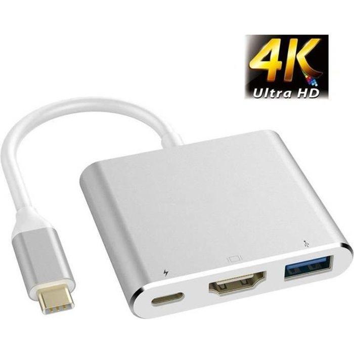 Adaptateur USB-C 3-en-1 vers HDMI 4K 30Hz + USB 3.0 (USB-A) - Multiport Plug & Play