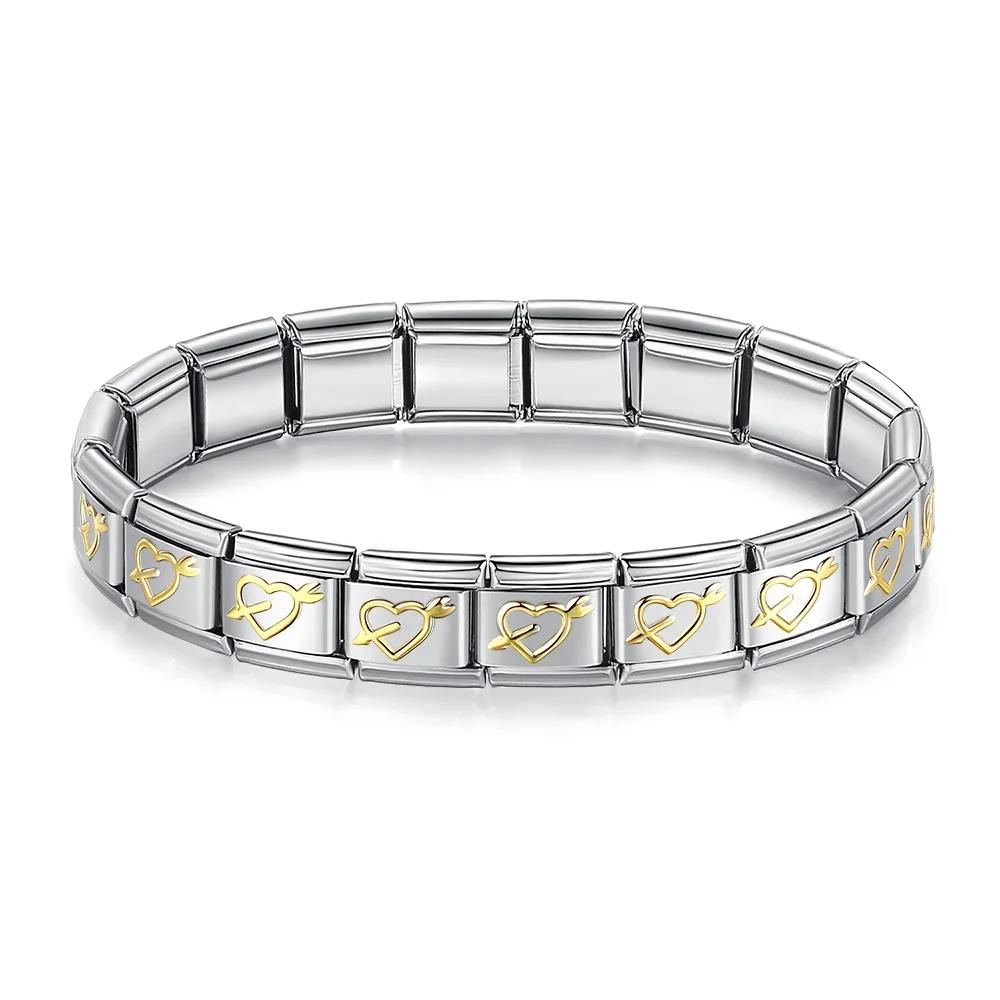 Neue Mode Damen Mann Italienischer Charm Herz Blume Schmetterling Kreuz Delfine Edelstahl Elastisches Armband Gliederarmreif