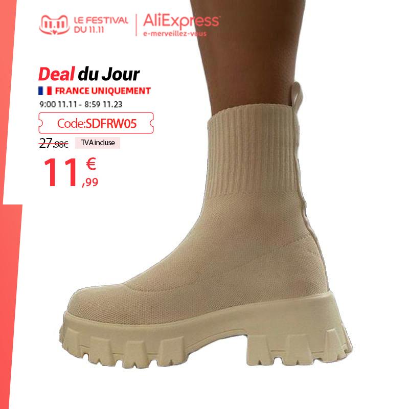 Herbst Winter Neue Paar Socken Schuhe Damen Dicksohlige Lässige Große Größe Netz Rote Stretch-Strick-Kurzstiefel Damen Botas