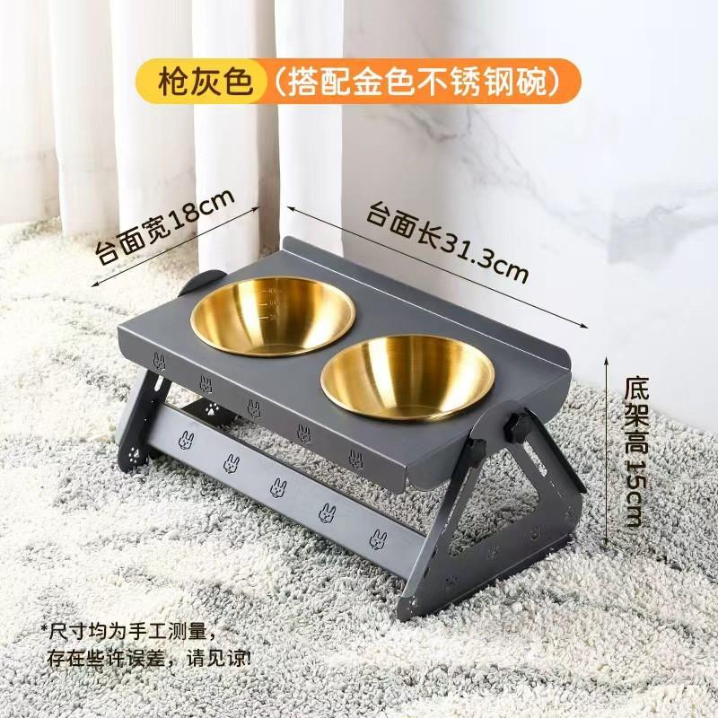 Adjustable Stainless Steel Pet Food Bowl Stand Cats Dogs Double Elevated Feeder Anti-Tip Design