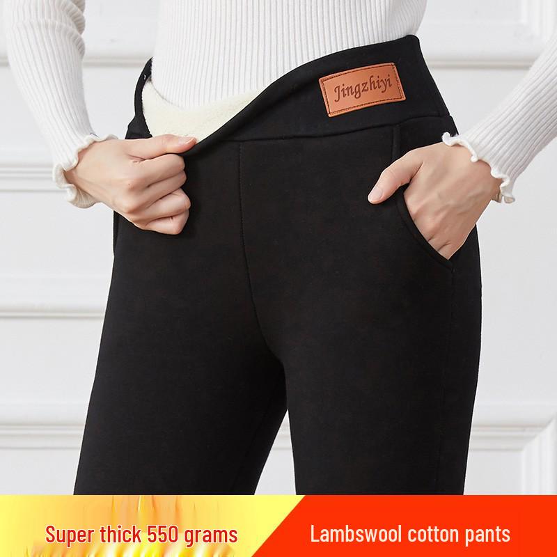 Women's Plus Size Fleece Lined Lambswool Leggings - Thick, Warm Cotton Pants for Autumn/Winter Wear