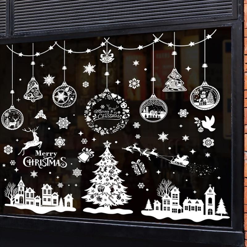 243pcs (9 SHEETS) Merry Christmas Window Sticker Decoration Kit - Snowflake Window Stickers, Christmas Tree Reindeer Decorations