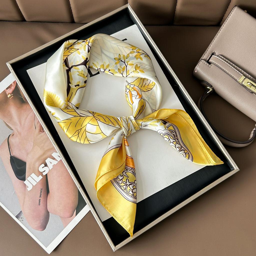 Hedvábný šátek pro ženy, módní všestranný, vysoký smysl, 70 čtverečních stop, ochrana krku, šátek, retro šátek, taška