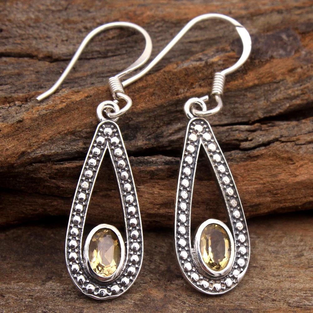Citrin Edelstein Silber Ohrring, 925 Sterling Silber Handgefertigter Schmuck Silberschmuck Damen Ohrring Geschenk für Sie