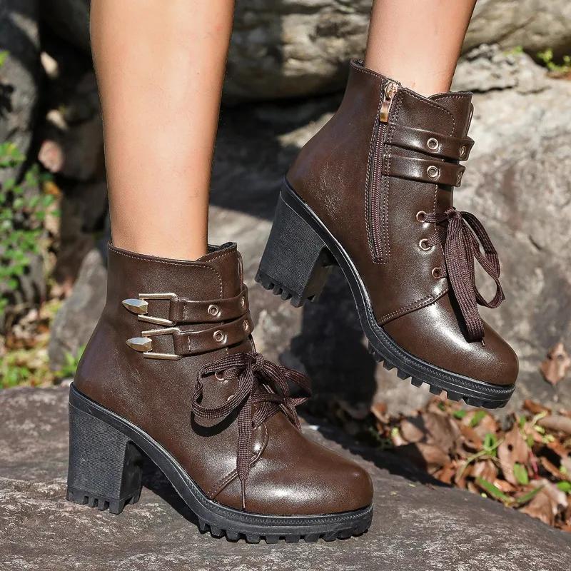 New Front Lace-up Ankle Boots 2024 Hot Sale Ladies Shoes Side Zipper Women's Boots Fashion Metal Decoration Modern Boots Women