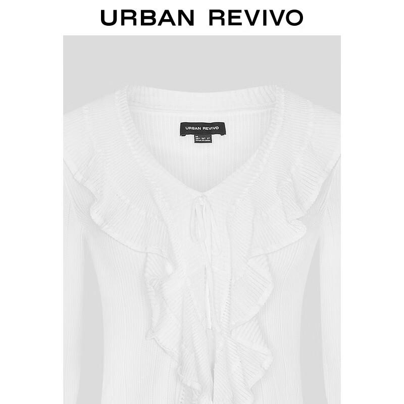 UR 2025 Autumn Women's Ruffle Tie V-Neck Knit Top