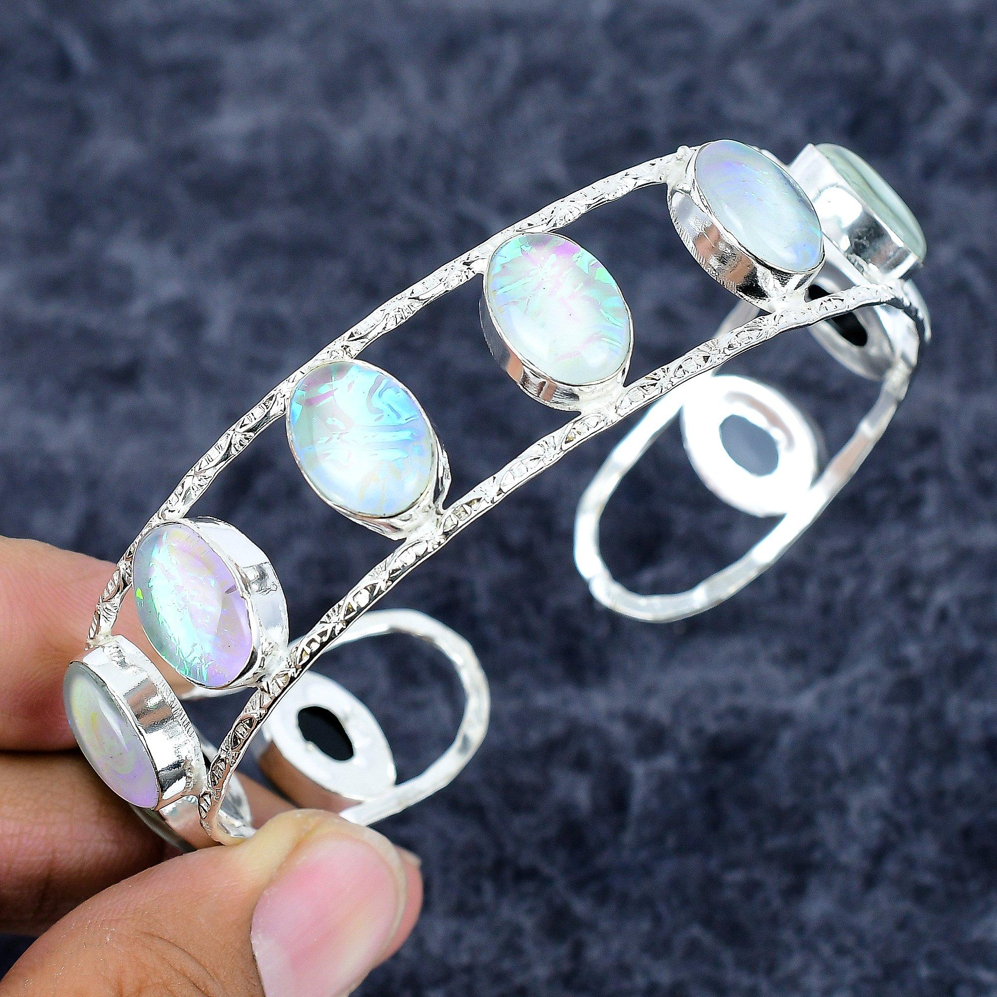 

Blue Triplet Opal Gemstone 925 Sterling Silver Cuff Bangle Adjustable M-3324