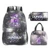 Primary and secondary school students schoolbag three-piece set, animation cartoon personalized printing backpack, casual pencil bag, meal bag