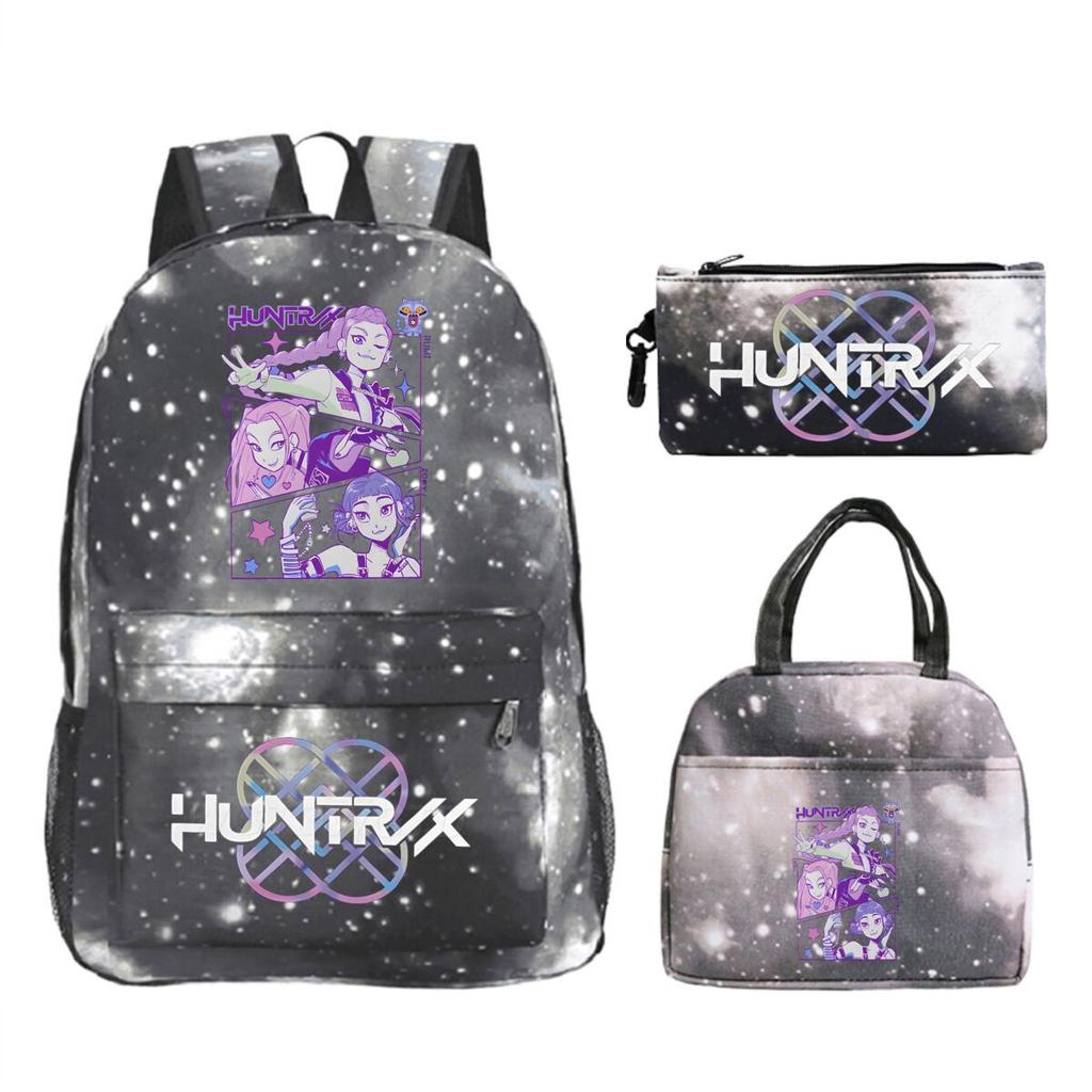 Primary and secondary school students schoolbag three-piece set, animation cartoon personalized printing backpack, casual pencil bag, meal bag