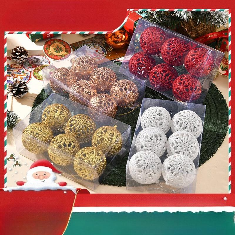 6pcs Christmas Shaped Ball Christmas Hollow Ball Christmas Tree Decoration Christmas Scene Layout Decorations