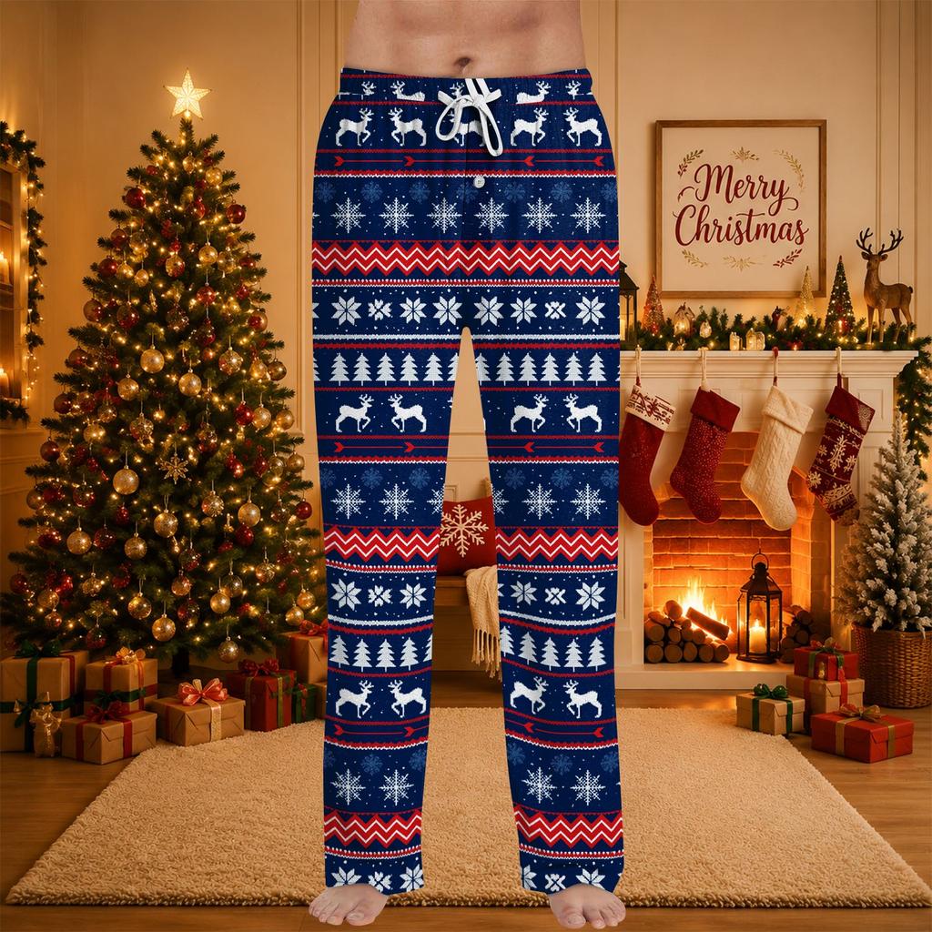 Men's Christmas Print Cozy Pajama Pants Holiday Sleepwear Bottoms for Winter