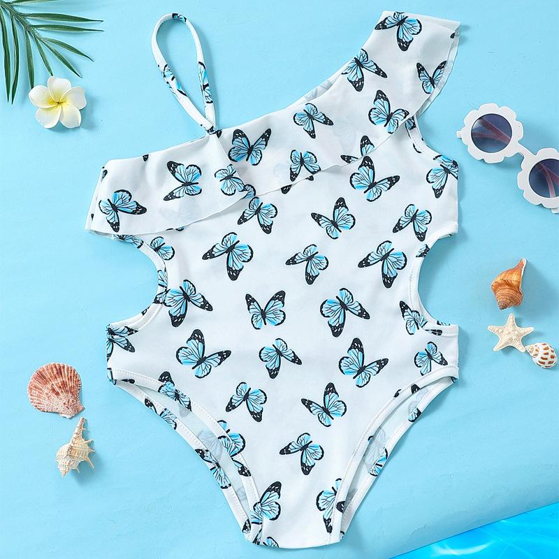 

European & American Girls One-Piece Swimsuit: Summer Beach Vacation Print M