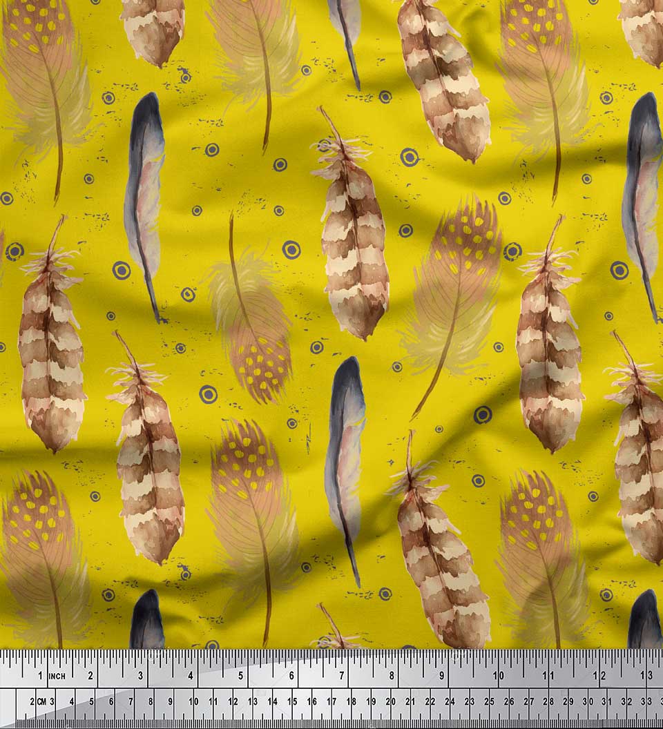 

Тканина Soimoi Grey Poly Crepe Тканина Eagle Feather Print на метр 42 дюйма 42 Inch Wide - Poly Crepe жовтий