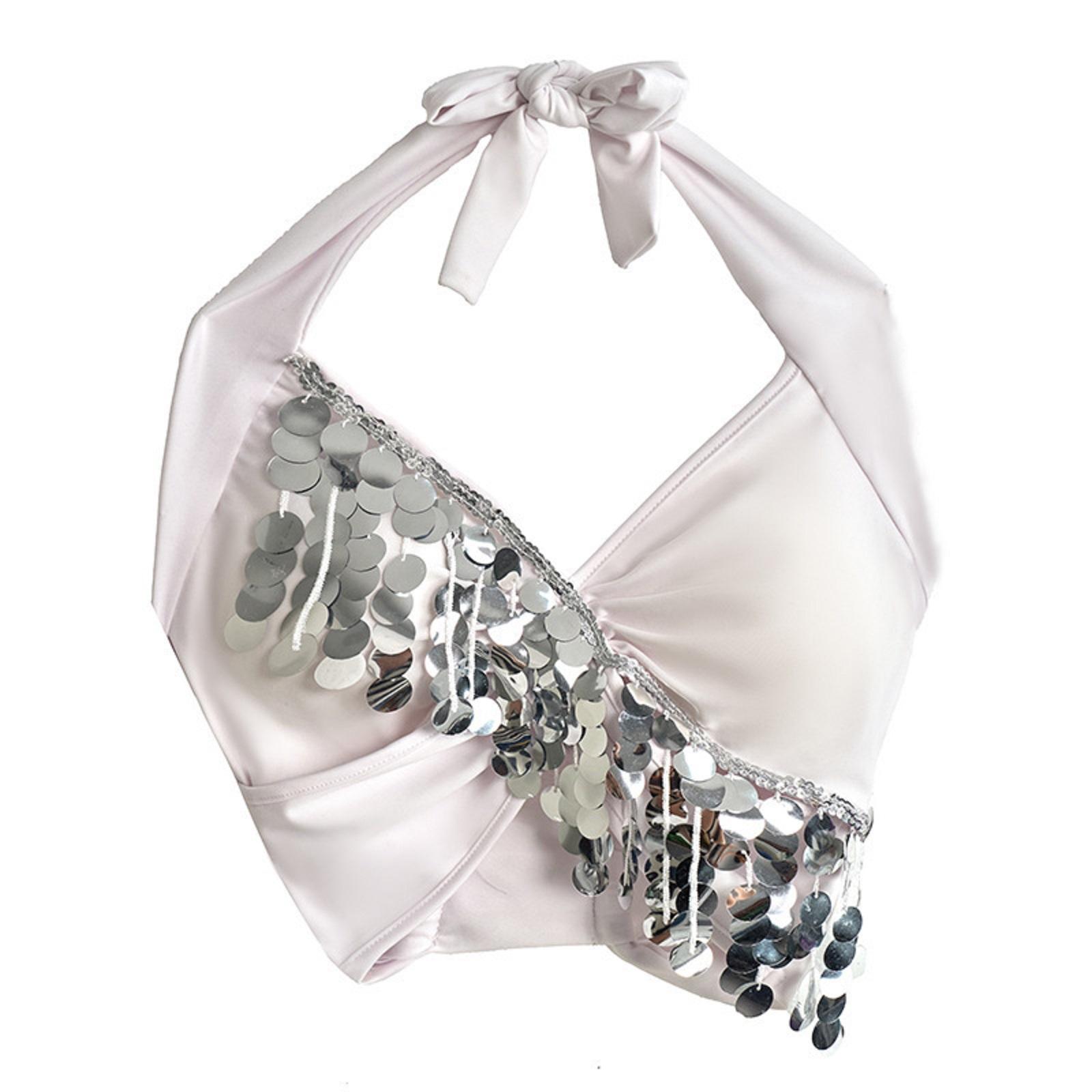 

Сексуальный топ с пайетками и кисточками для женского танца живота One Size белый