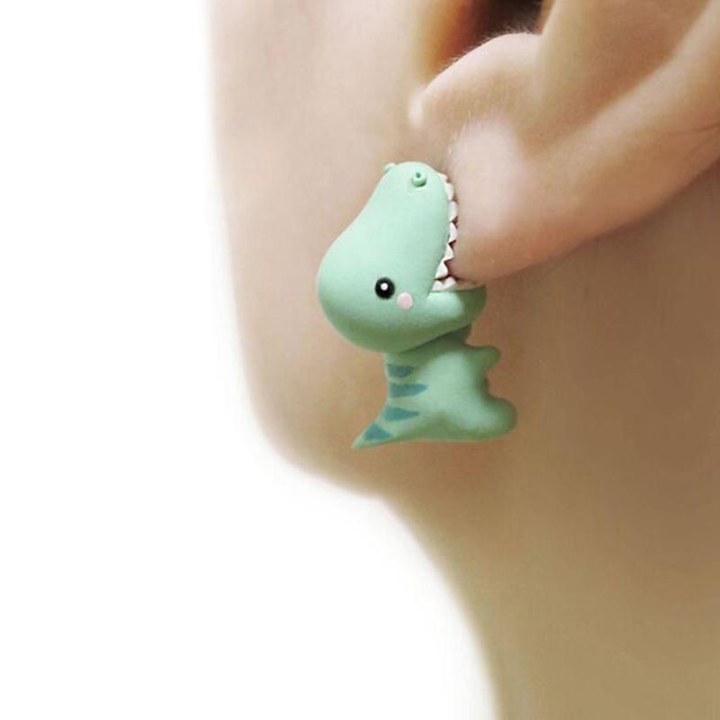 Cute Alloy Ear Studs Suitable for Women and Girls 3D Shark/Dinosaur/Whale Animal Cartoon Biting Ear Stud Earrings