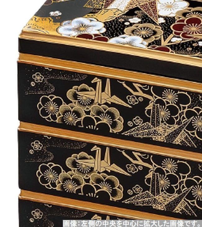 Recreational Bento Box Made in Japan 3 Tiers Dimensions Aya Gakkura Black Origami Crane x x J-kitchens (Bento Box) 6.5 19.4cm 19.4cm 19.2cm