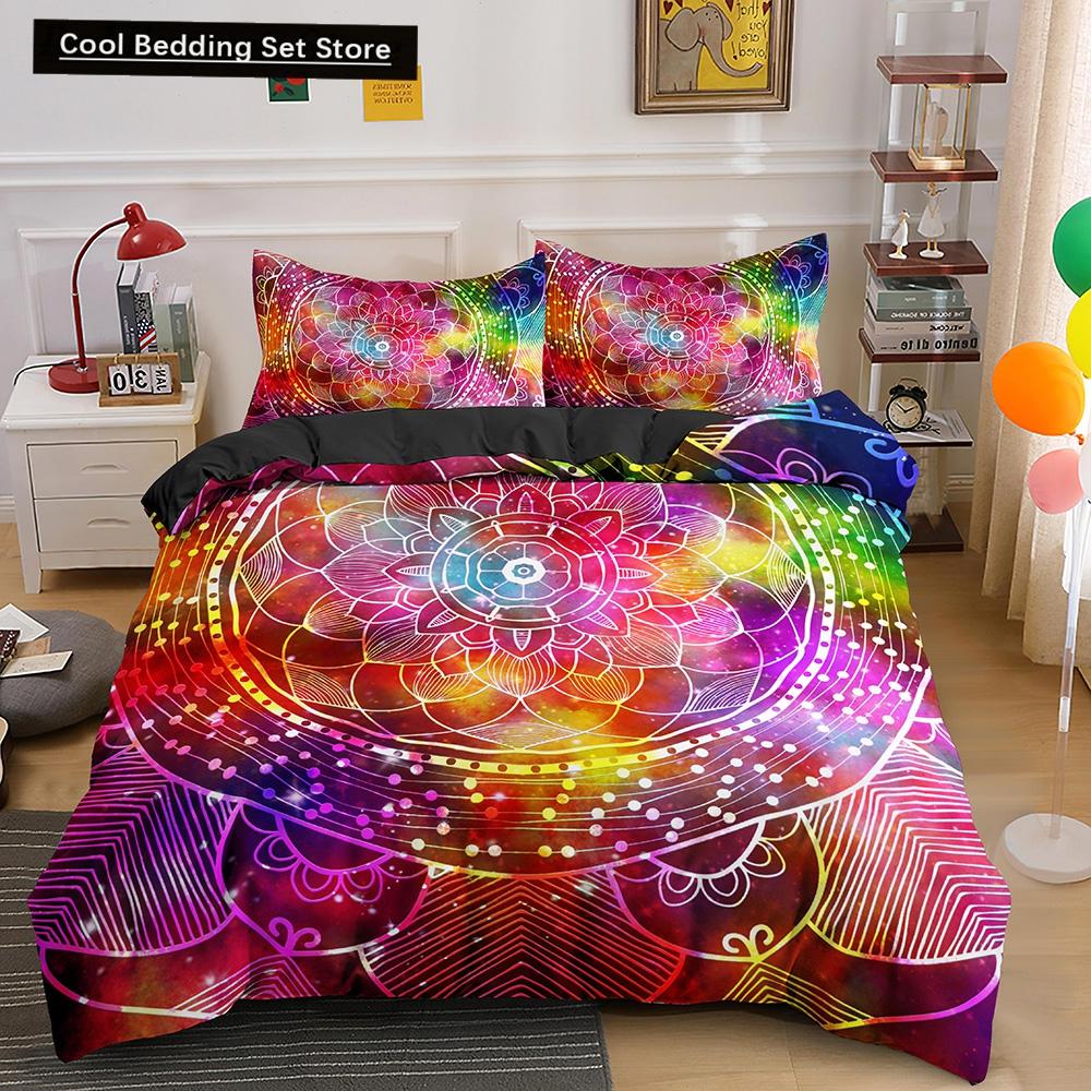 Psychedelic Boho Luxury Bedding Set 2/3PCS with Pillowcase King Mandala Duvet Cover Queen Comforter Cover Polyester Quilt Cover