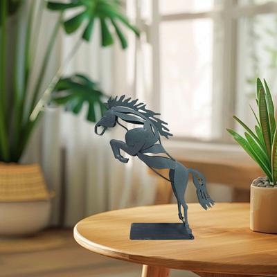 Decorative Horse Figurine Running Statue Table Metal Craft Iron Sculpture for Restaurant