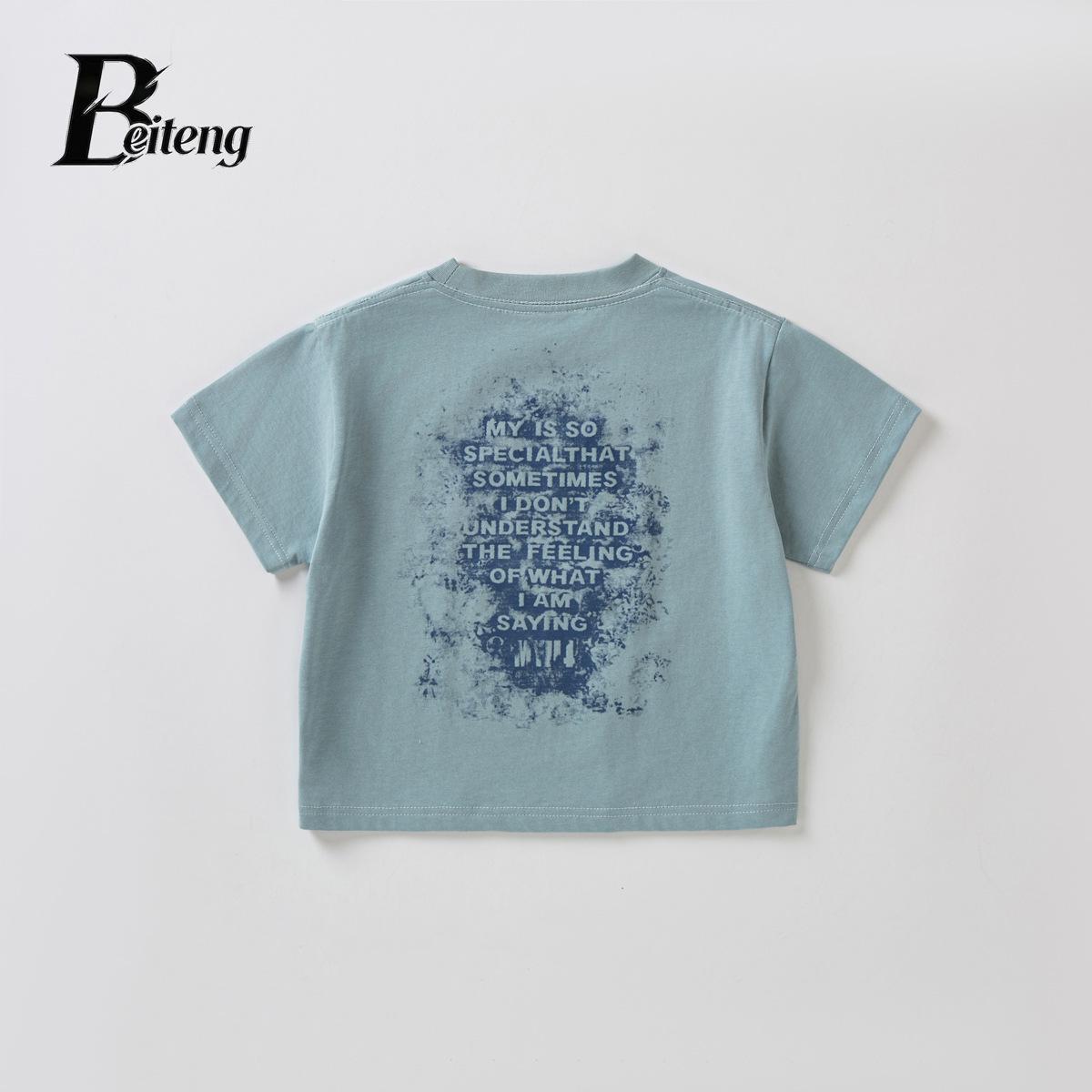 Beiteng Summer Kids Korean Style Loose Cotton T-Shirt - Boys Short Sleeve Top 120cm светло-синий