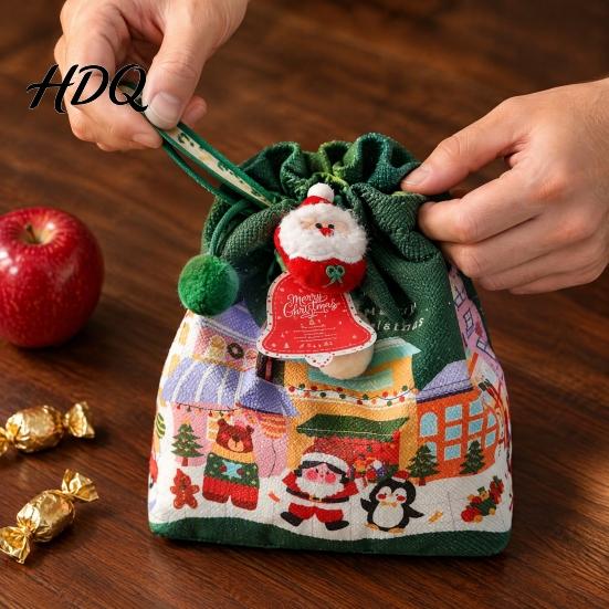 Portable Gift Bag Christmas Drawstring with Handle Reusable Canvas for Party Pouches Present Xmas Candy Goodie Treat Pouch Holiday Bags