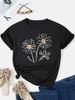 Daisy Floral Print Crew Neck Casual Short Sleeve T-Shirt Harajuku Sleeve Street Tops Tees Aest