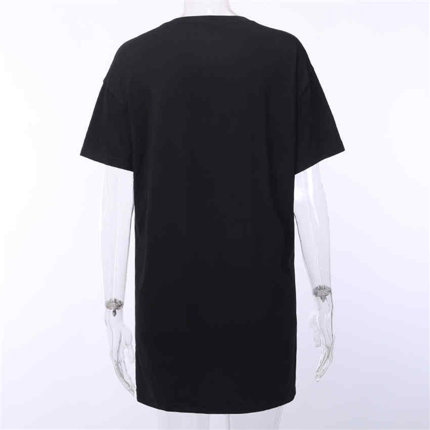 Women Loose Black Tshirts Gothic Grunge Punk Harajuku Skull Peinted T Shirts Long Tops