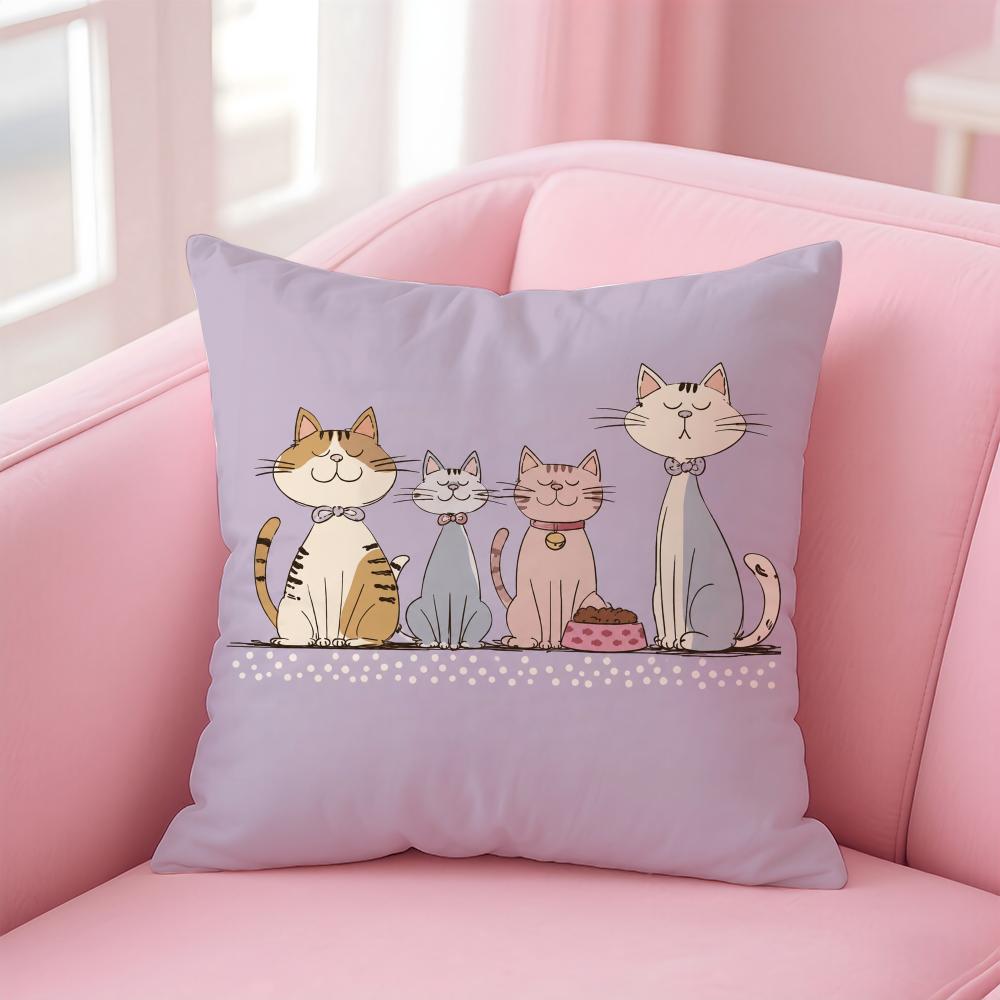 Adorable Cat Cushion Cover Short Plush Soft DoubleSided Printing Pillow Case Cozy Sofa Bedroom Home Decor Gift
