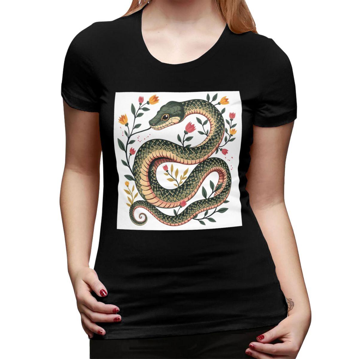 

Botanical Serpent Nature Inspired TShirt for Women ONeck Streetwear T Shirts Womens Short Sleeve Summer Clothes Tops 2XL