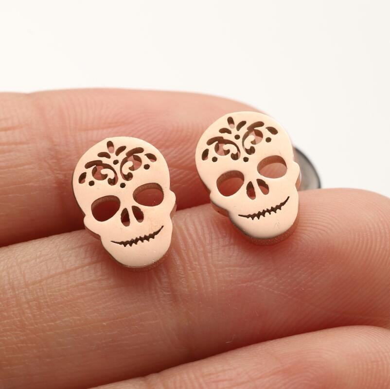 Halloween Asymmetrical Stainless Steel Pumpkin Skull Face Earrings