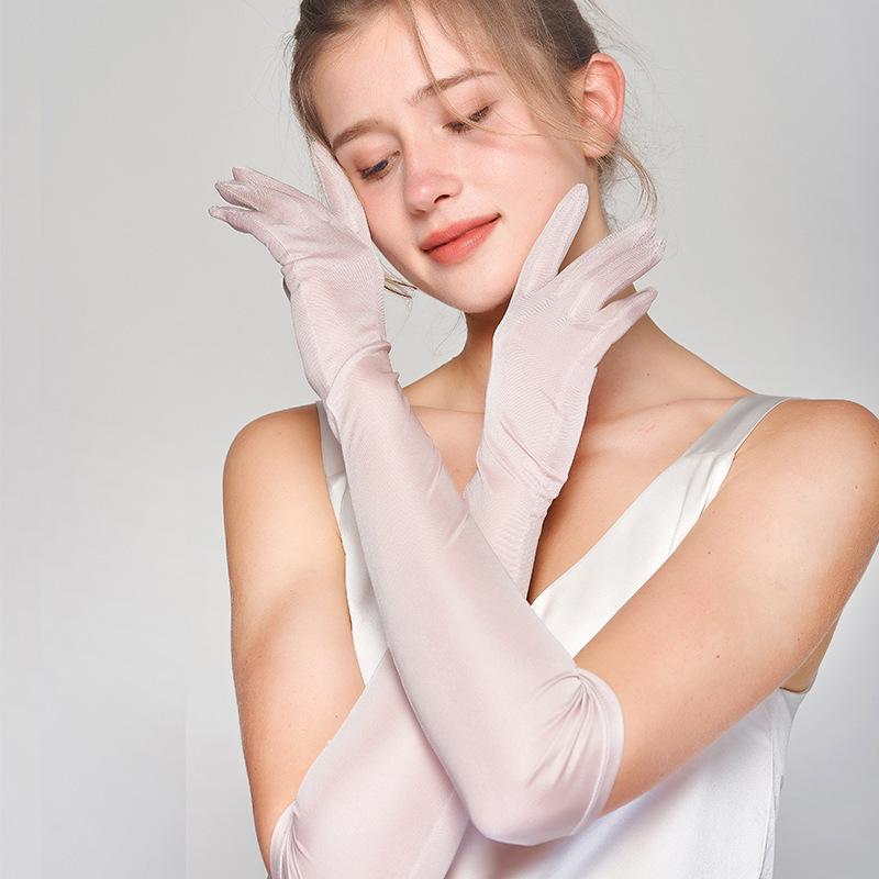 Yu Yue Mulberry Silk Sun Protection Arm Sleeves for Women - Long, Solid Color Driving Gloves