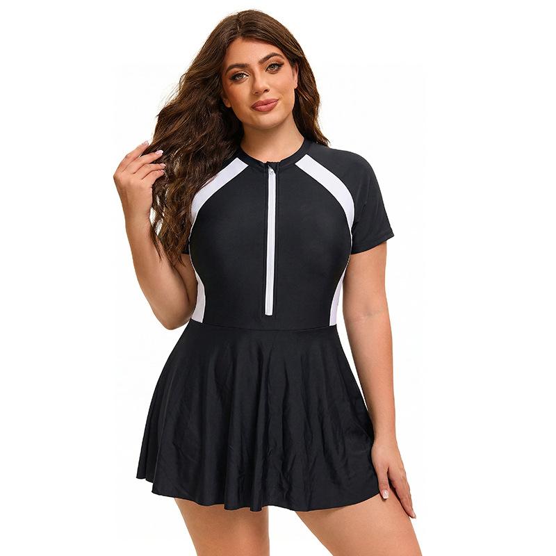Skirt one-piece swimsuit women s European and American sports conservative large size swimsuit XL